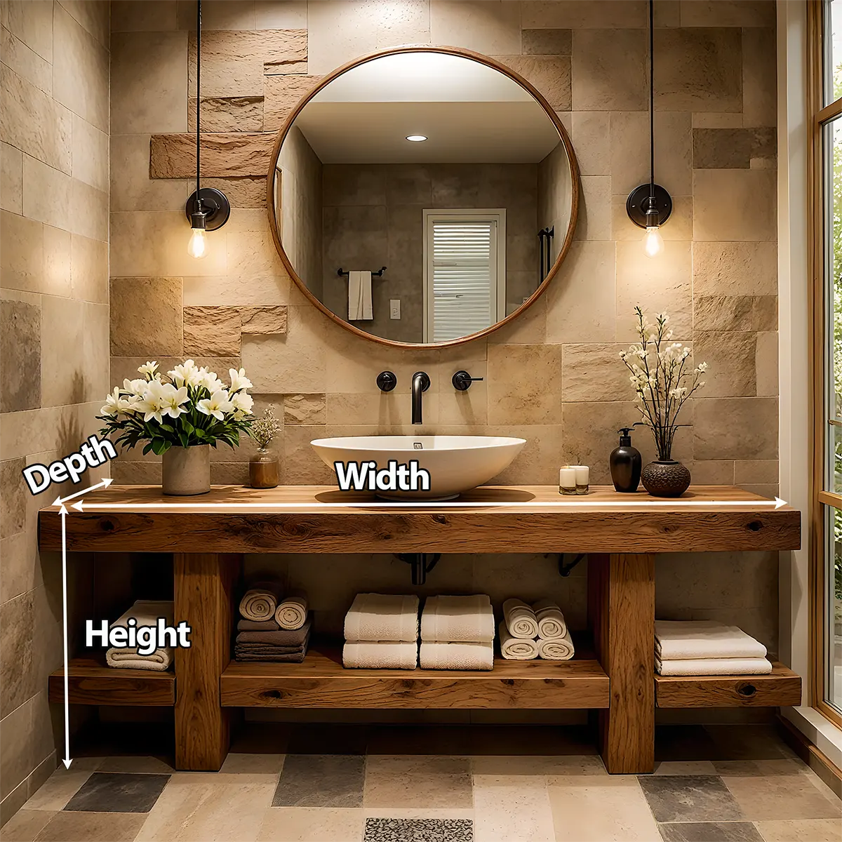 Rustic Oak Bathroom Vanity – Solid Wood Spa Design - Rustira