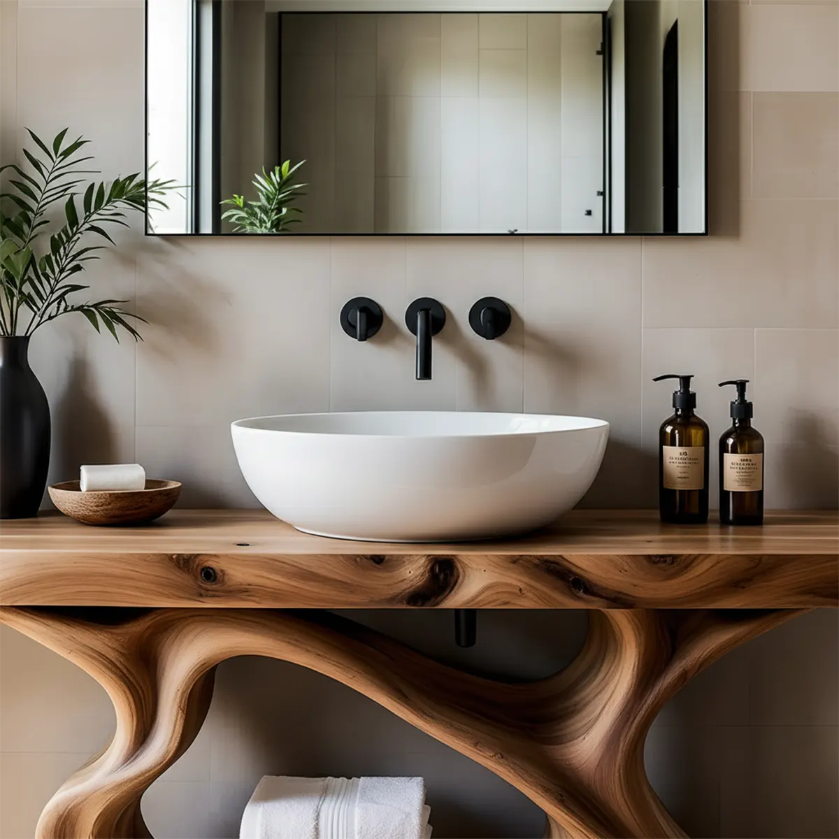 Rustic Sculpted Solid Wood Live Edge Bathroom Vanity - Rustira