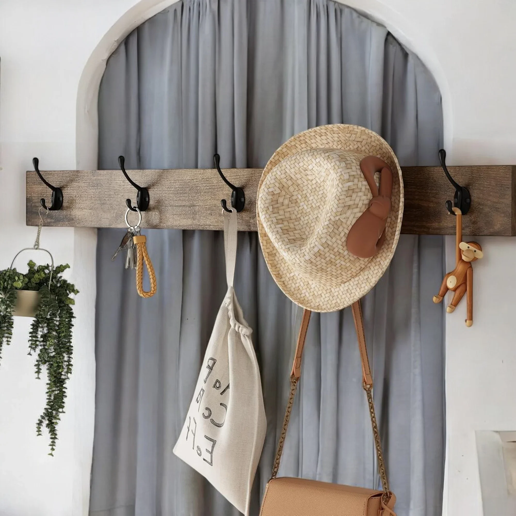 Rustic Shoe Storage Bench with Cushion & Coat Rack – 2 Flip Drawers 