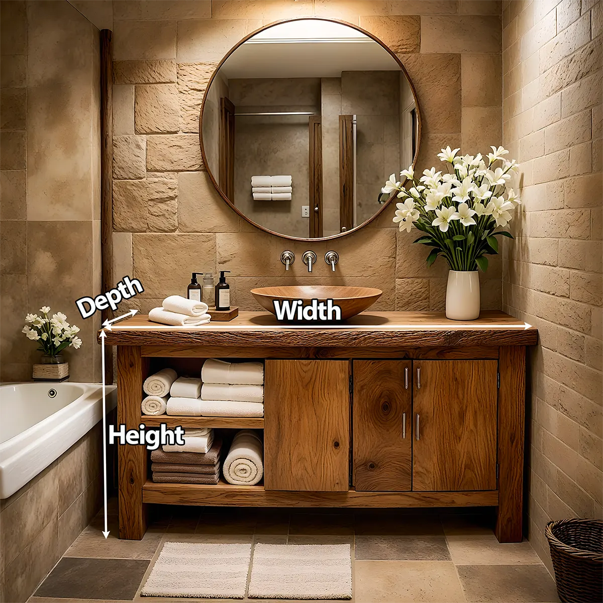 Rustic Solid Oak Bathroom Vanity – Handcrafted Wood Design - Rustira