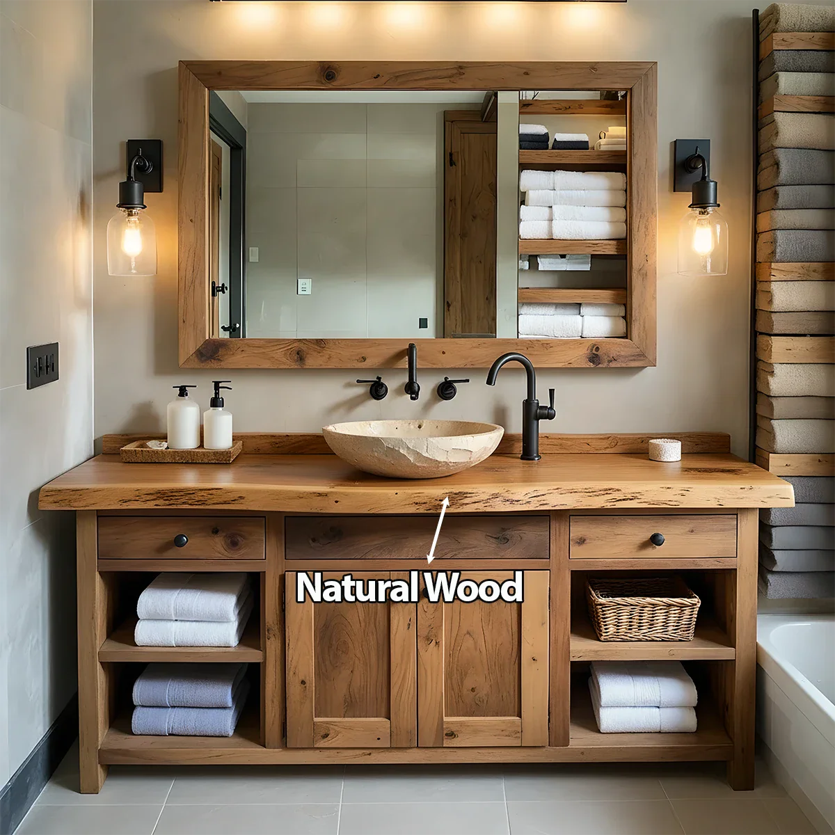 Rustic Solid Wood Bathroom Vanity – Handcrafted Farmhouse Wabi-Sabi Cabinet - Rustira