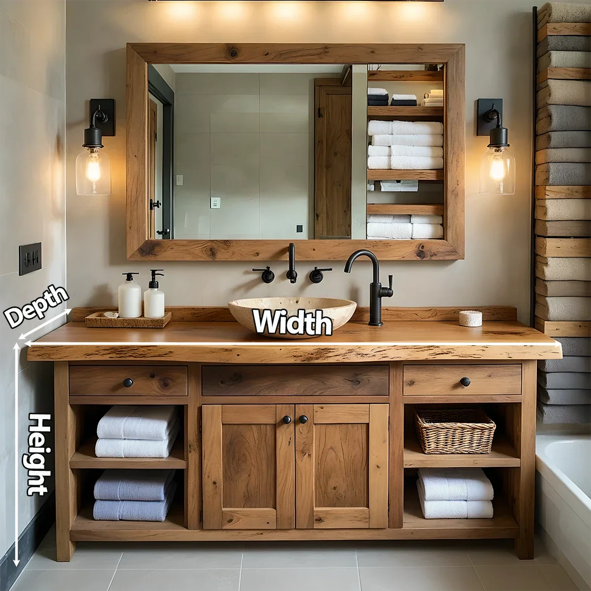 Rustic Solid Wood Bathroom Vanity – Handcrafted Farmhouse Wabi-Sabi Cabinet - Rustira
