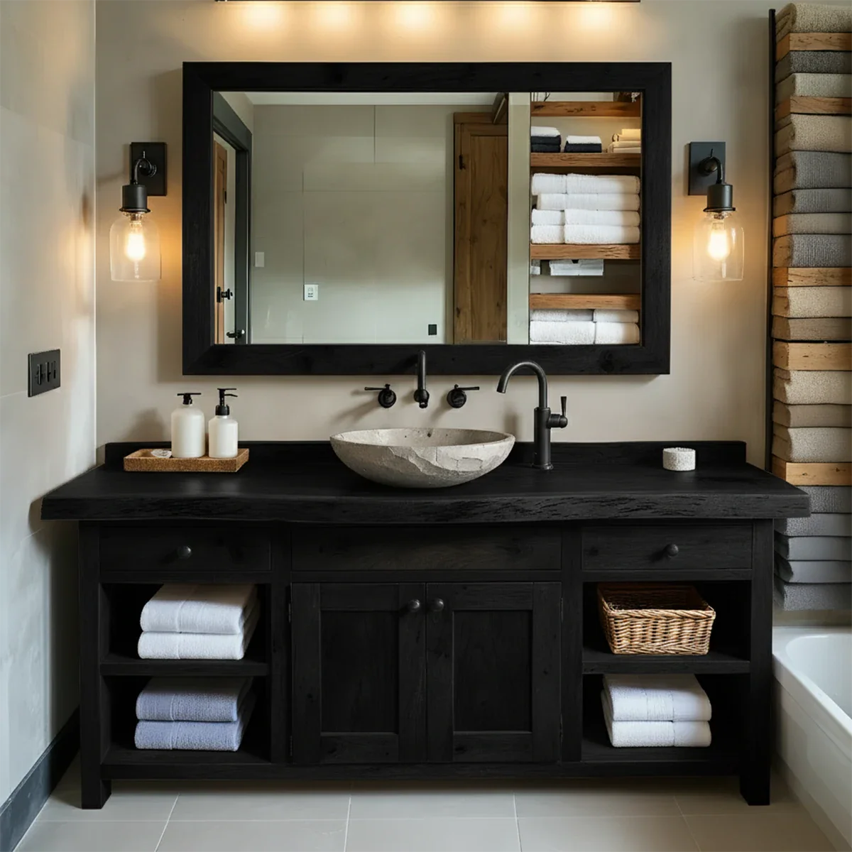 Rustic Solid Wood Bathroom Vanity – Handcrafted Farmhouse Wabi-Sabi Cabinet - Rustira