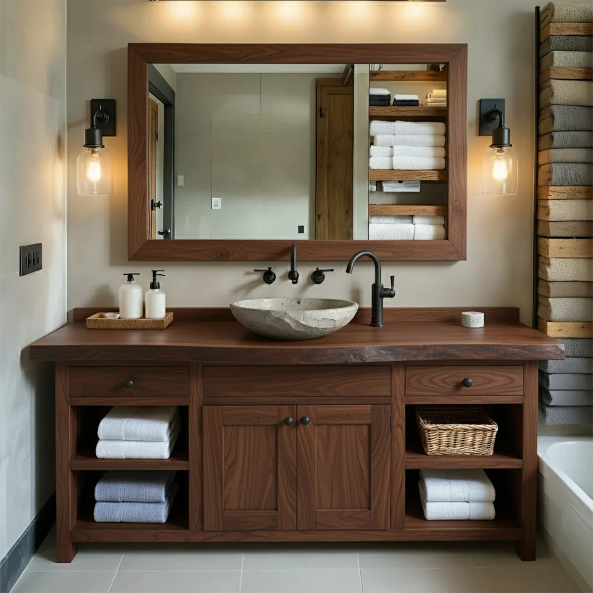 Rustic Solid Wood Bathroom Vanity – Handcrafted Farmhouse Wabi-Sabi Cabinet - Rustira