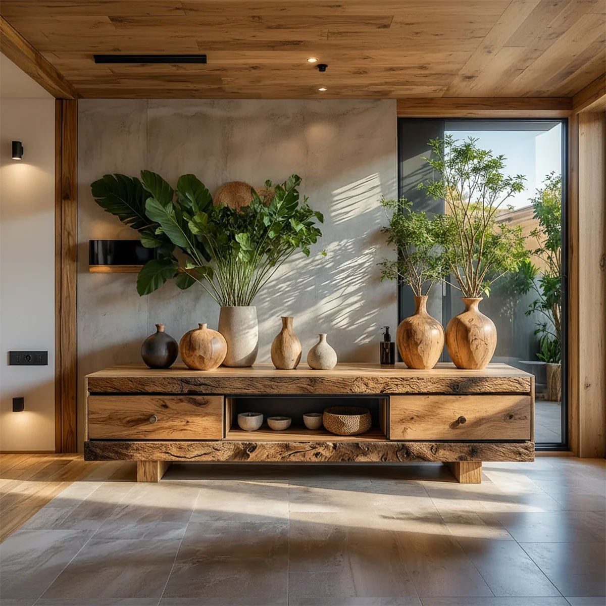 Rustic Solid Wood Wabi-Sabi TV Stand with Natural Grain & Drawers - Rustira