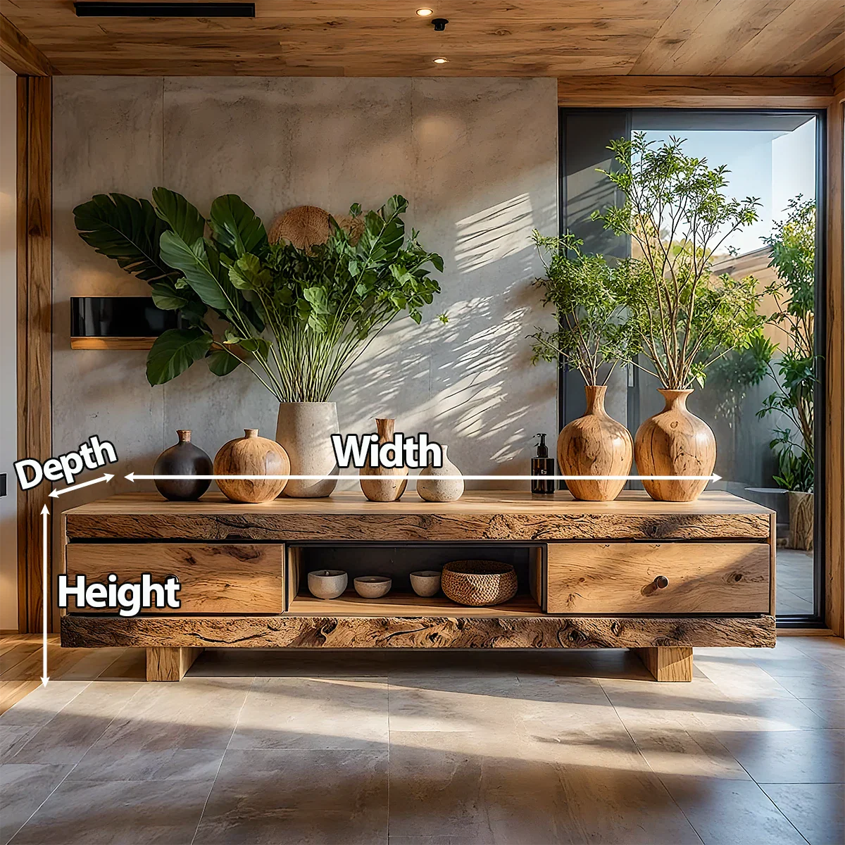 Rustic Solid Wood Wabi-Sabi TV Stand with Natural Grain & Drawers - Rustira