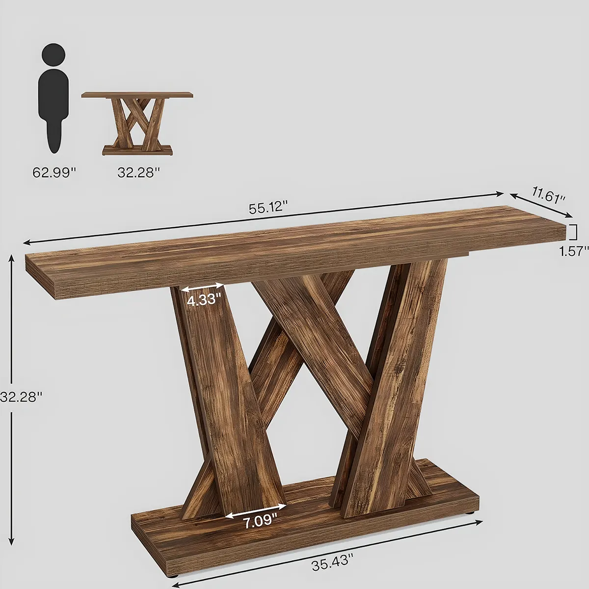 Rustic Style Cross-Legged Console Table – Brown Wood 55″ Refined and Elegant 