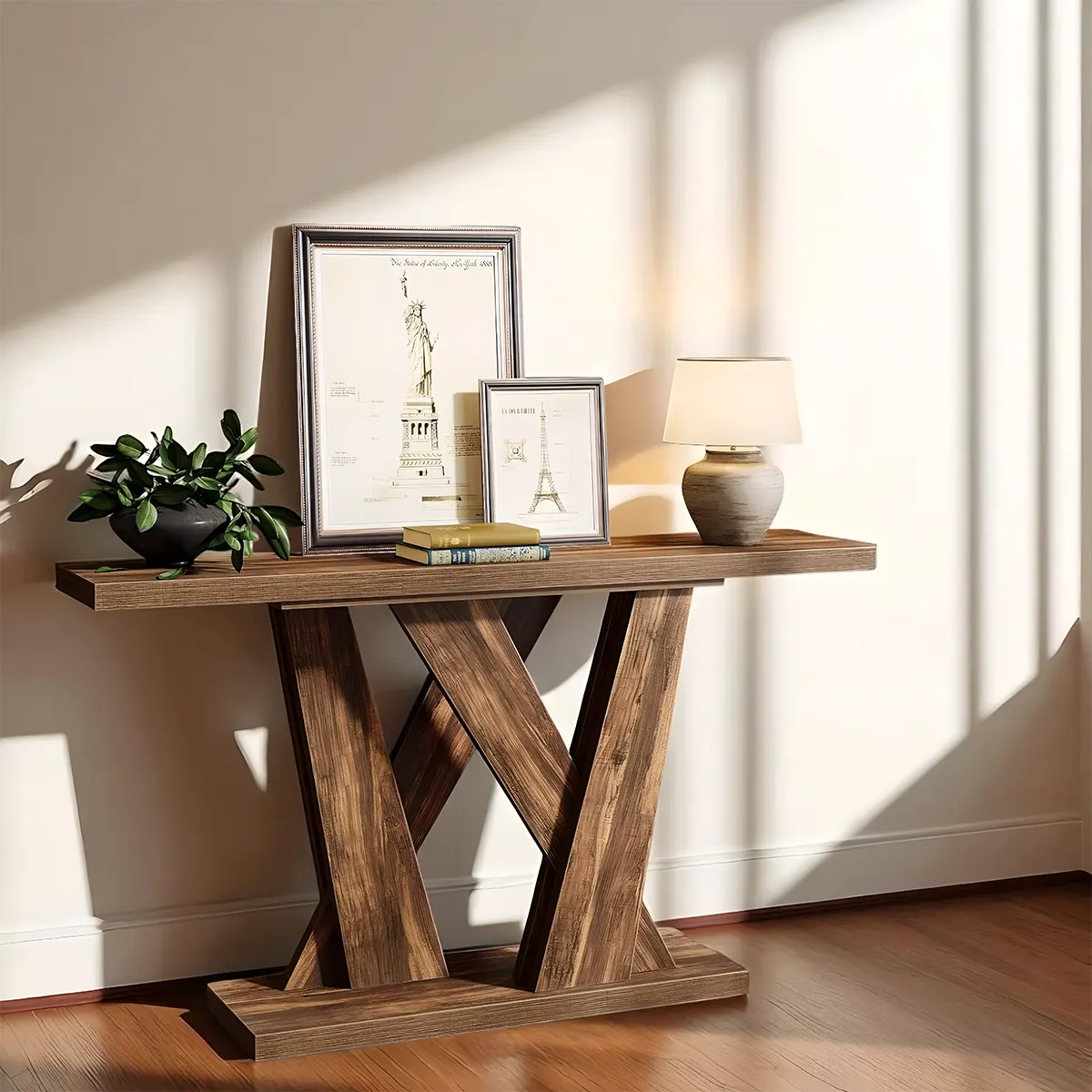 Rustic Style Cross-Legged Console Table – Brown Wood 55″ Refined and Elegant 
