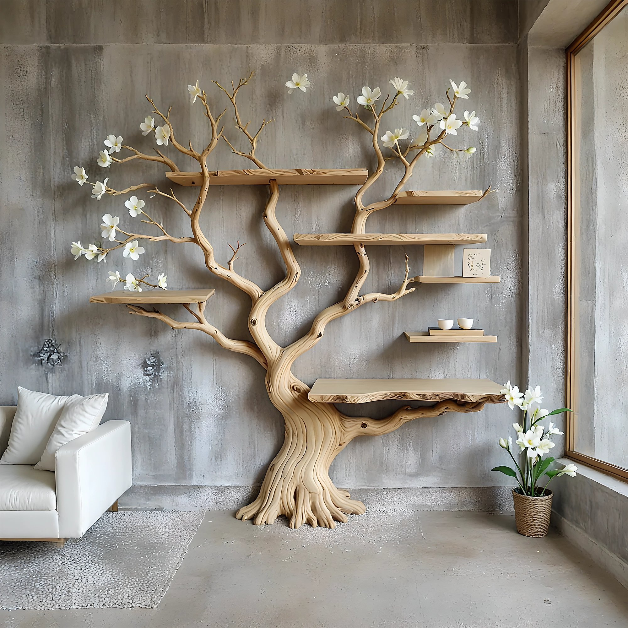 Rustic Tree Bookshelf – Handmade Wooden Shelf for Nature-Inspired Home Decor 
