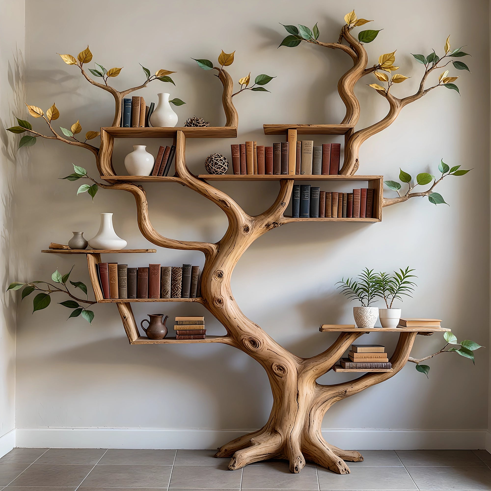 Rustic Tree Bookshelf – Perfect for Books, Plants & Decor 
