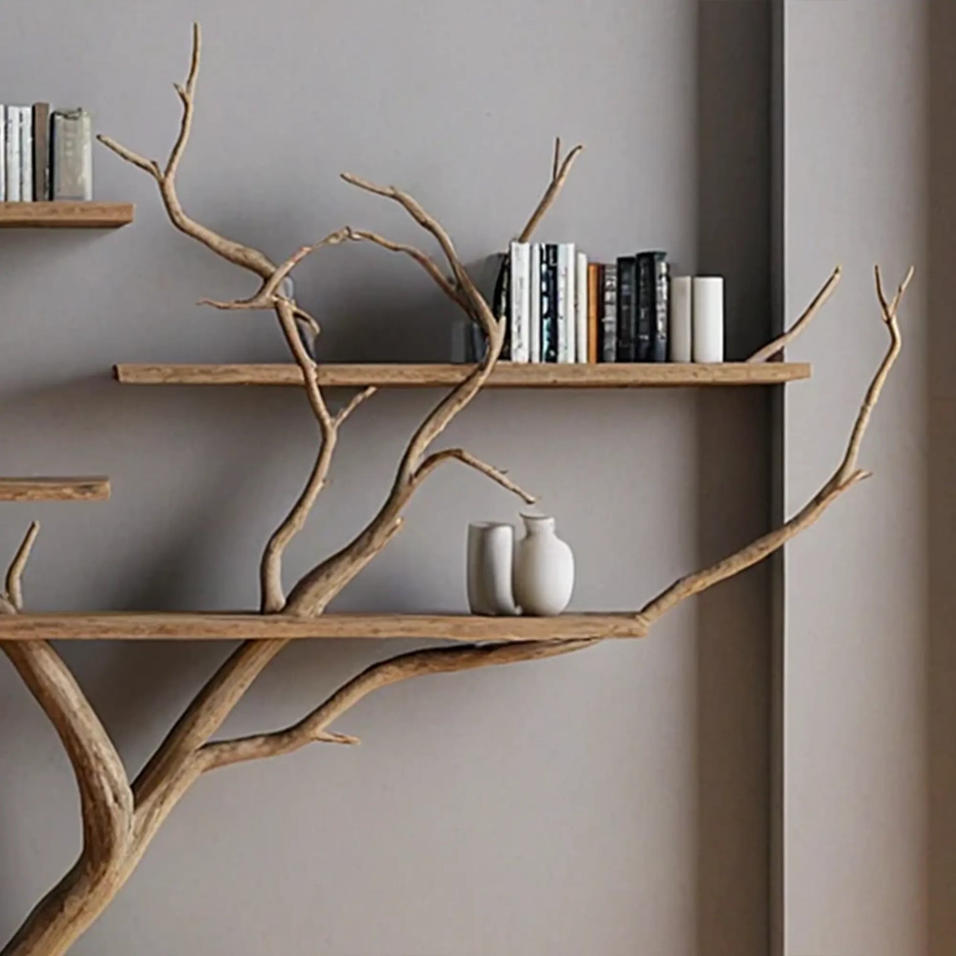 Tree branch shelves live edge wall mount floating bookshelf tree bookshelf corner shelf driftwood decor. 