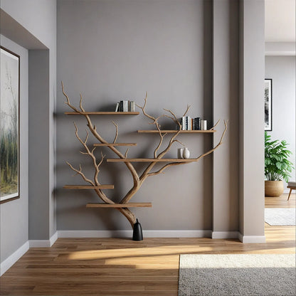 Tree branch shelves live edge wall mount floating bookshelf tree bookshelf corner shelf driftwood decor. 