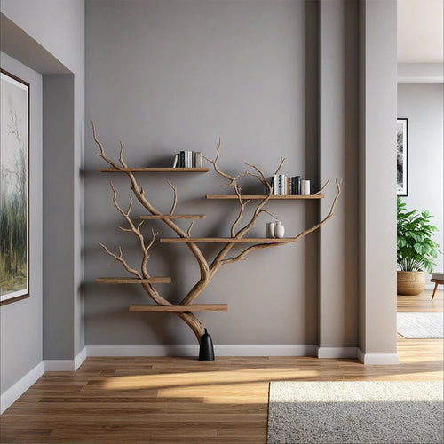 Tree branch shelves live edge wall mount floating bookshelf tree bookshelf corner shelf driftwood decor. 