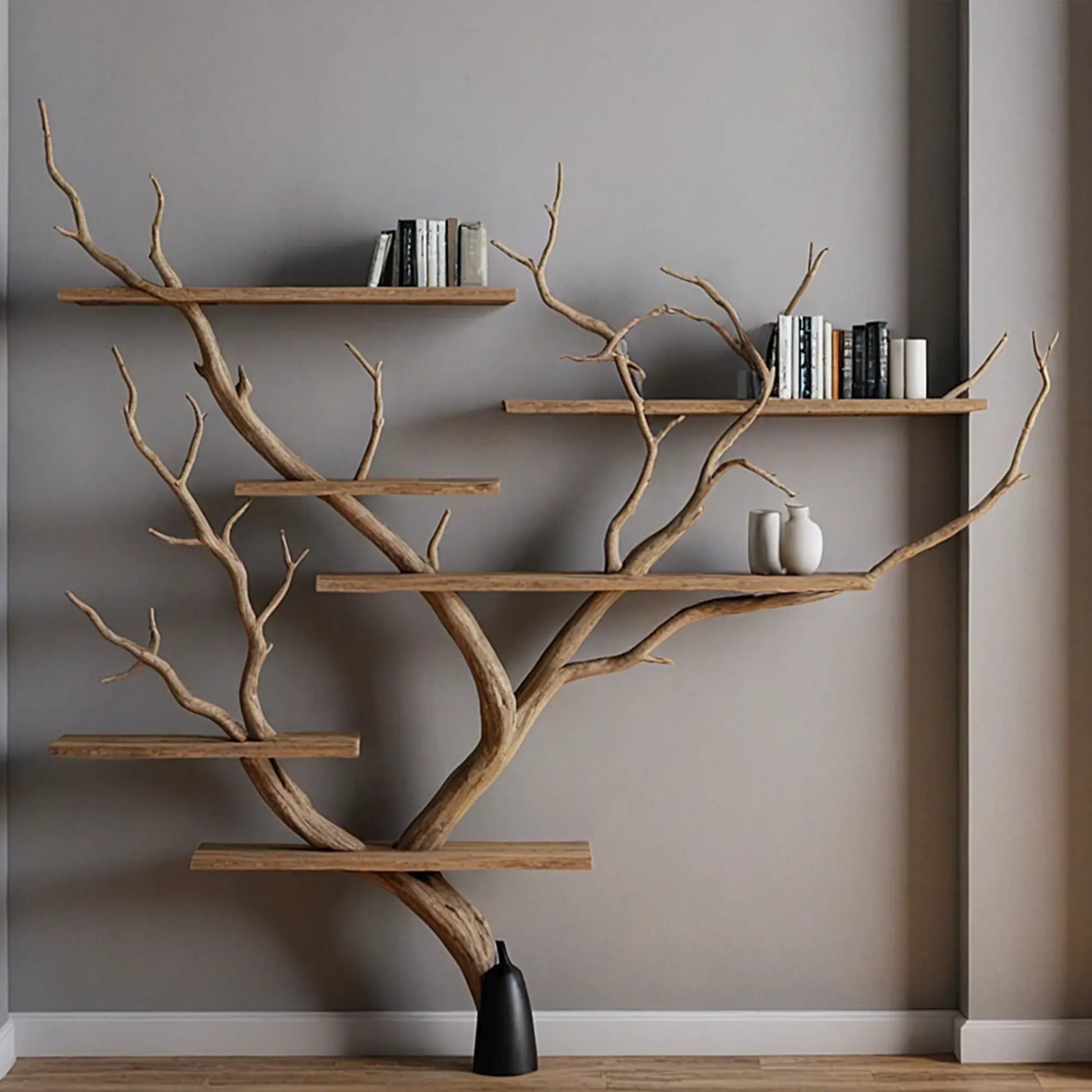 Tree branch shelves live edge wall mount floating bookshelf tree bookshelf corner shelf driftwood decor. 
