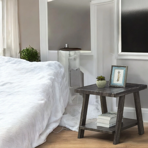 Rustic Wood Side Table with Shelf – Modern End Table Nightstand 