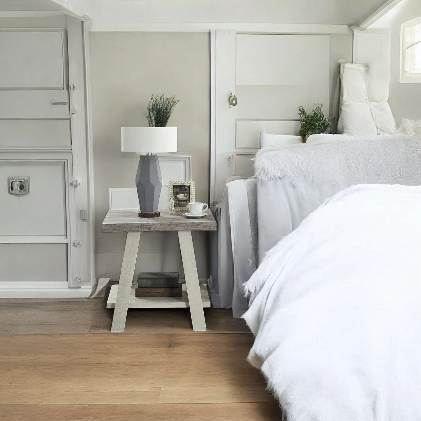 Rustic Wood Side Table with Shelf – Modern End Table Nightstand 