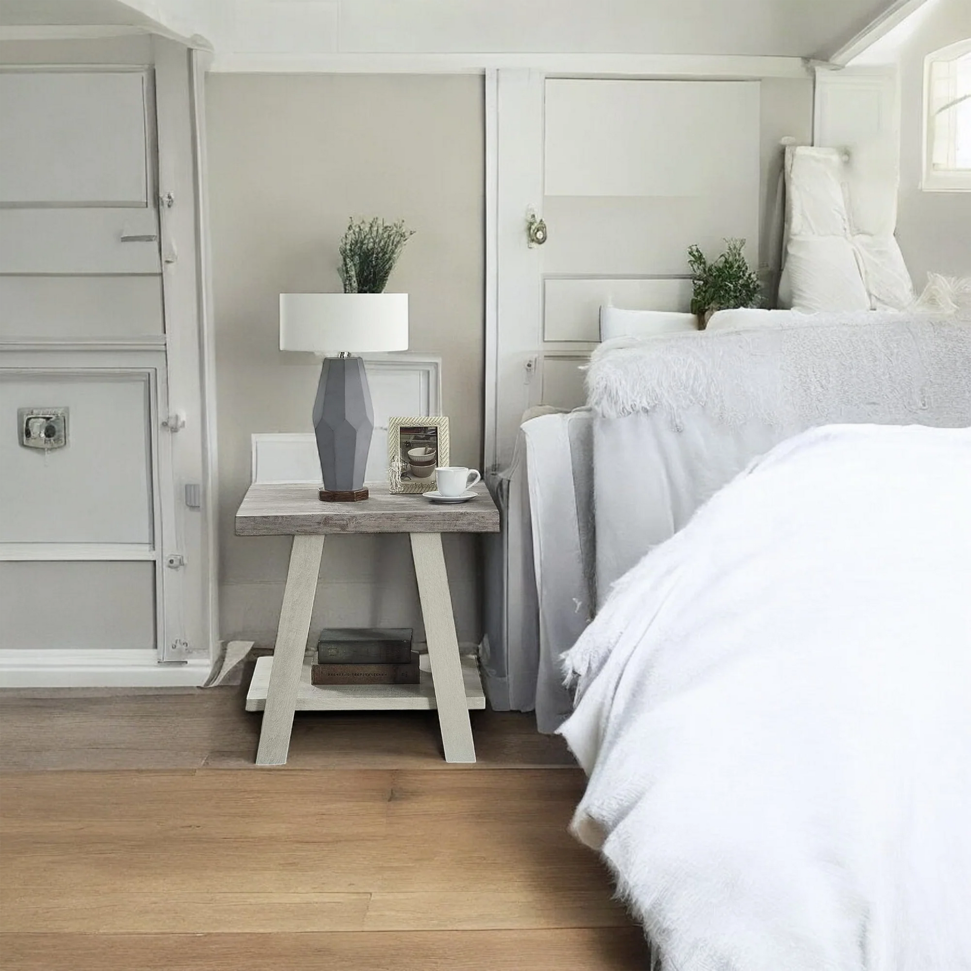 Rustic Wood Side Table with Shelf – Modern End Table Nightstand 