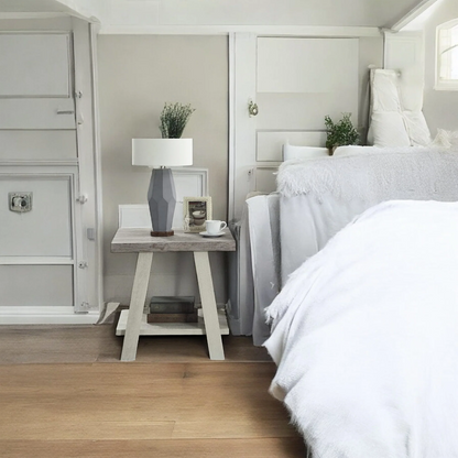 Rustic Wood Side Table with Shelf – Modern End Table Nightstand 