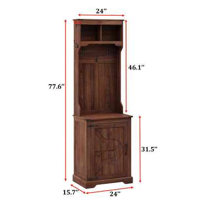Rustic Wooden Hall Tree Entryway Organizer with Shoe Storage 