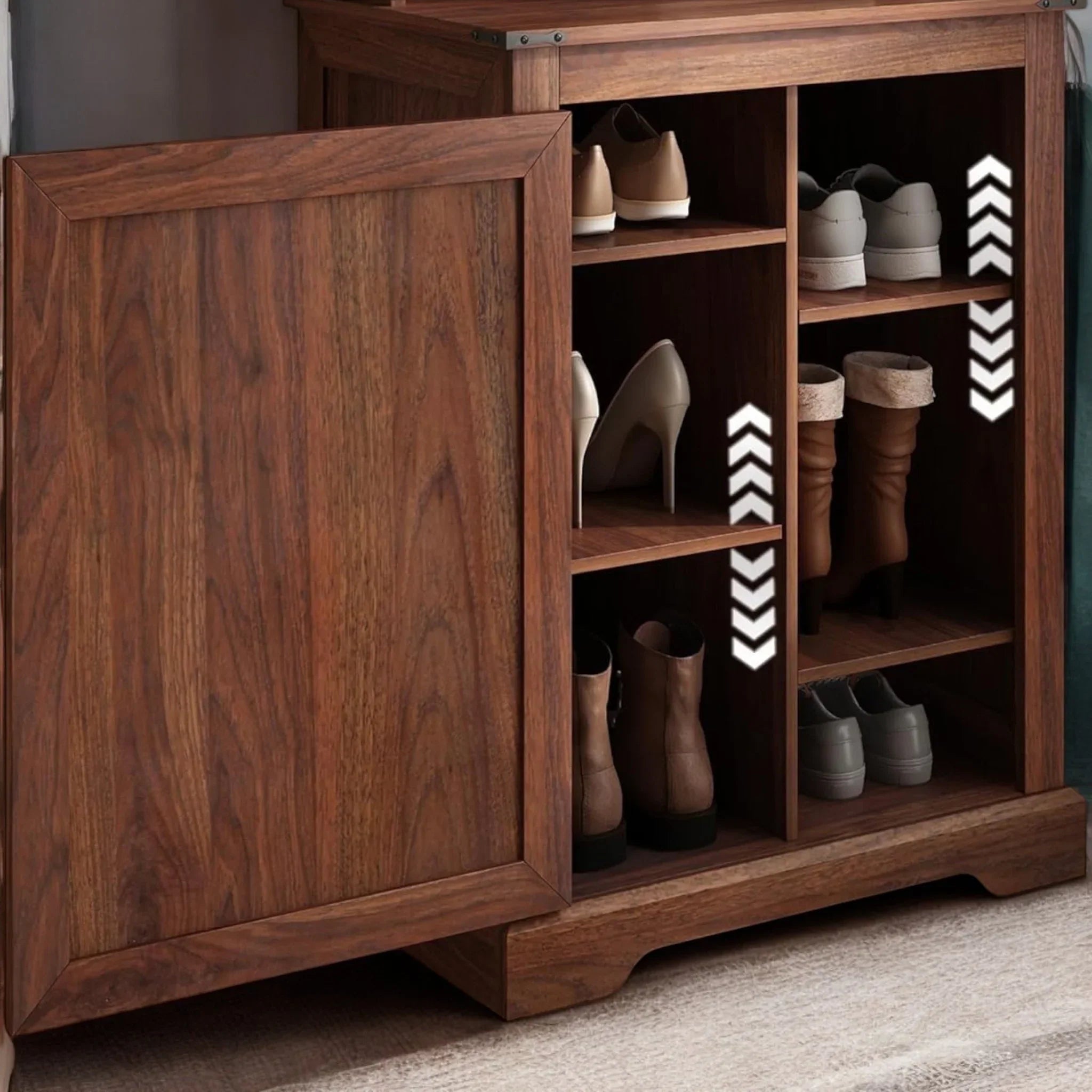 Rustic Wooden Hall Tree Entryway Organizer with Shoe Storage 