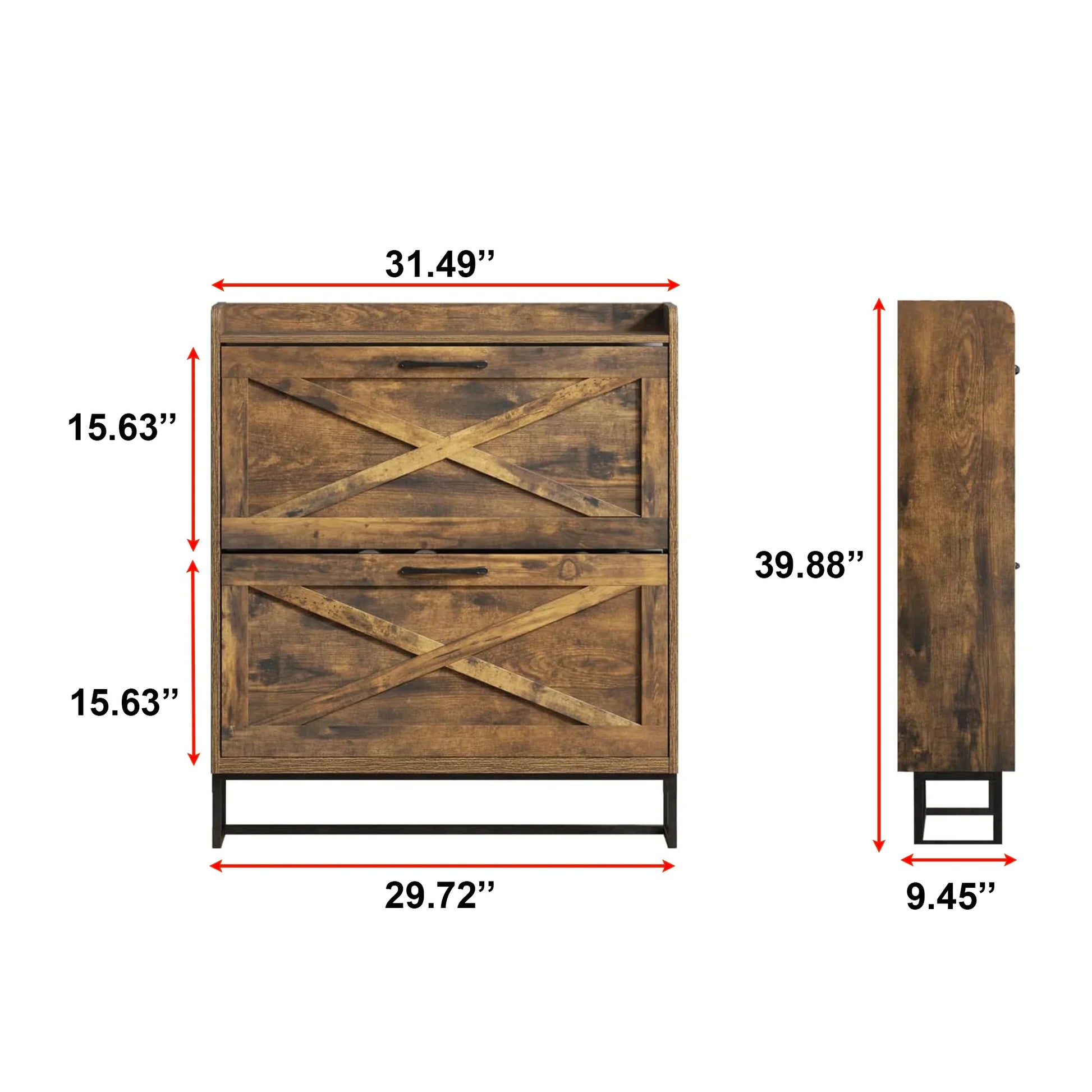 Rustic Wooden Shoe Cabinet with 3 Flip Drawers & Top Shelf 