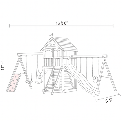 Safe Outdoor Playset for Kids – Wooden Playhouse, Climbing Ladder, Swings & Slides
