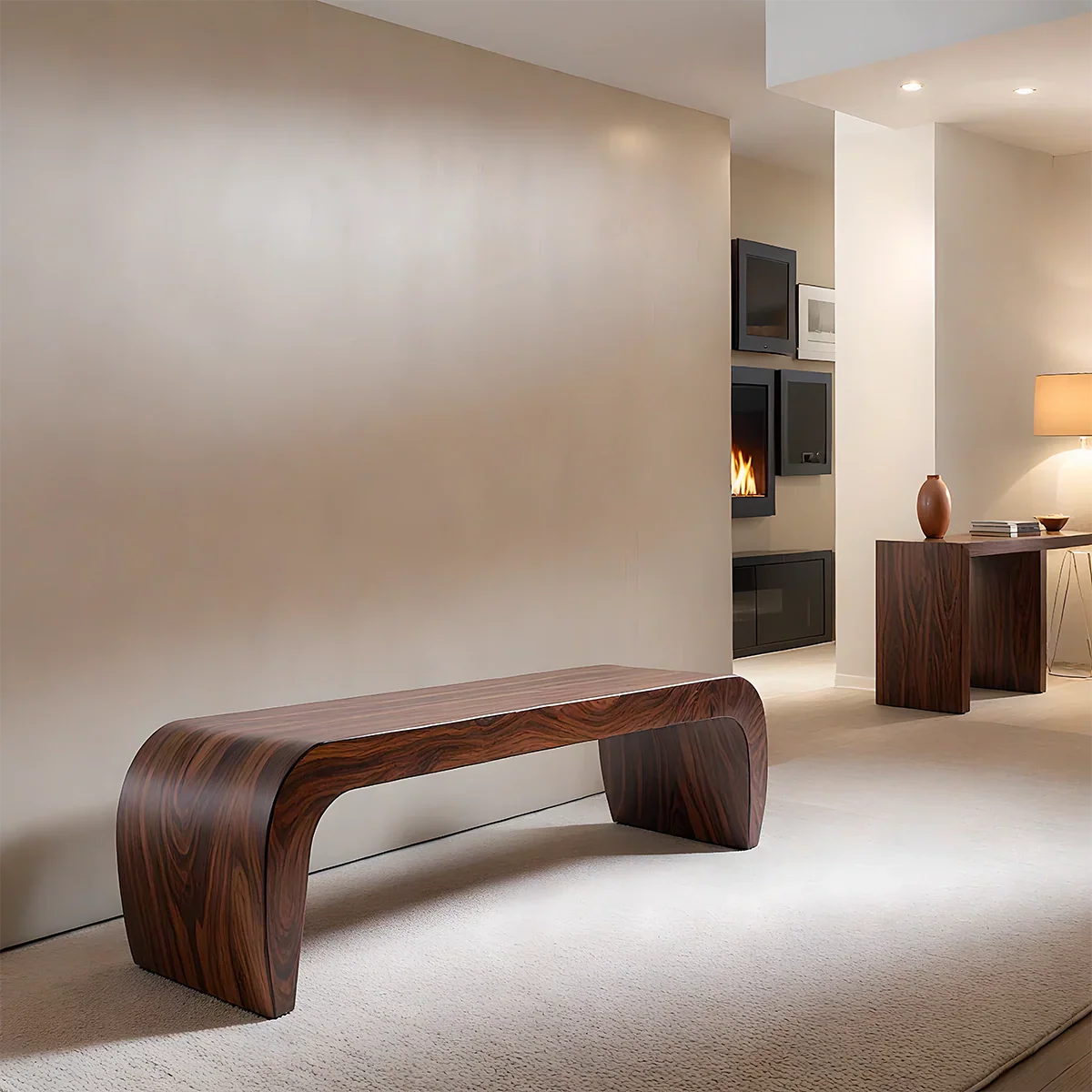 Sculpted Curved Bench in Natural Solid Wood – Modern Arc Edition - Rustirawood