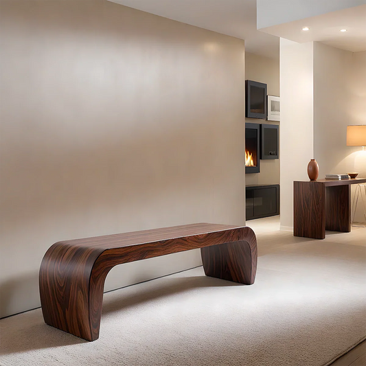 Sculpted Curved Bench in Natural Solid Wood – Modern Arc Edition - Rustirawood