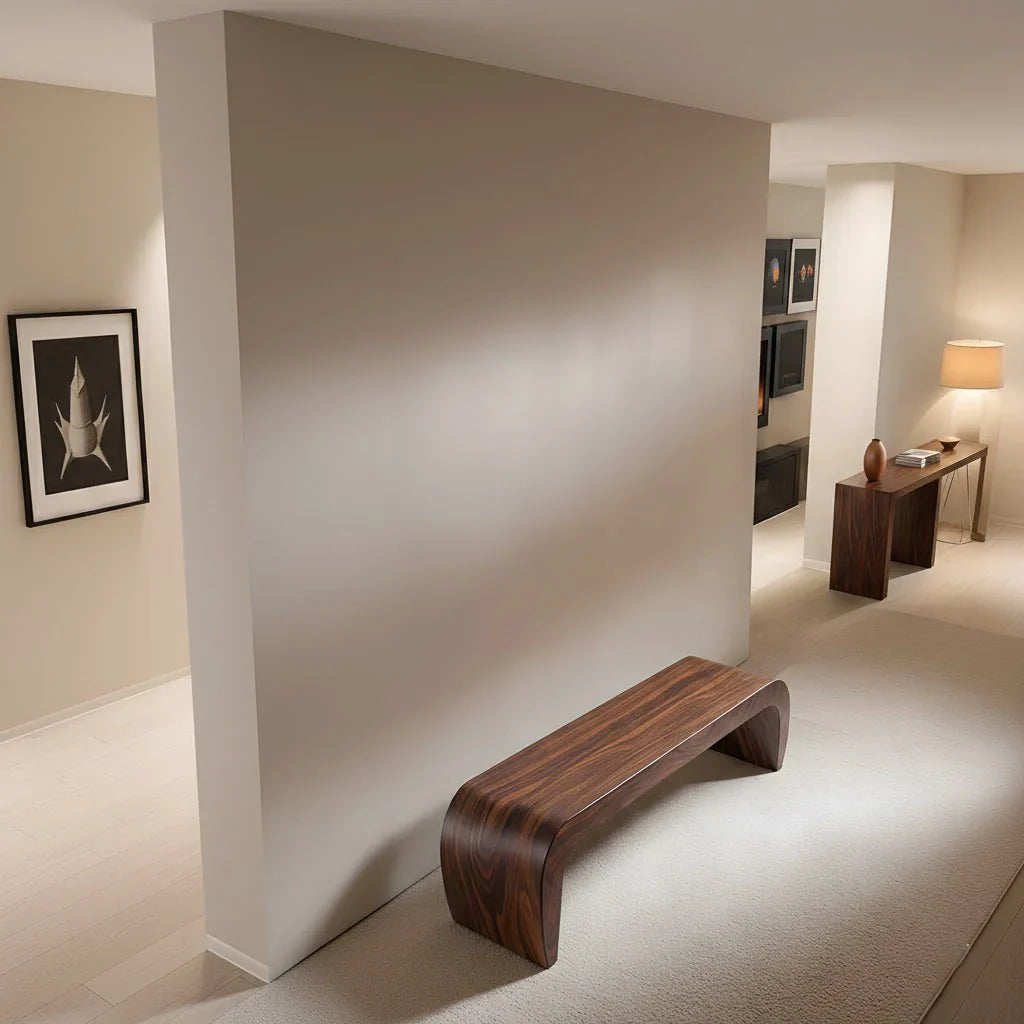 Sculpted Curved Bench in Natural Solid Wood – Modern Arc Edition - Rustirawood