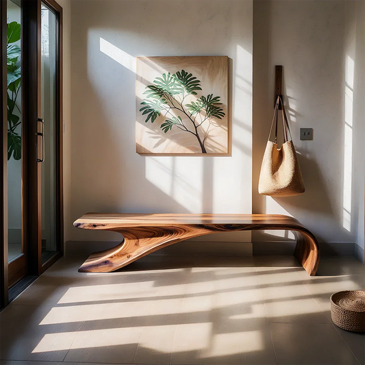 Sculptural Natural Solid Wood Entryway Bench - Rustirawood