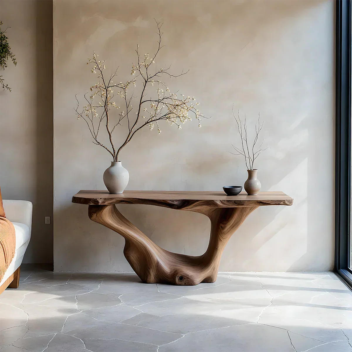 Sculptural Organic Solid Wood Console Table – Art Form Base - Rustirawood