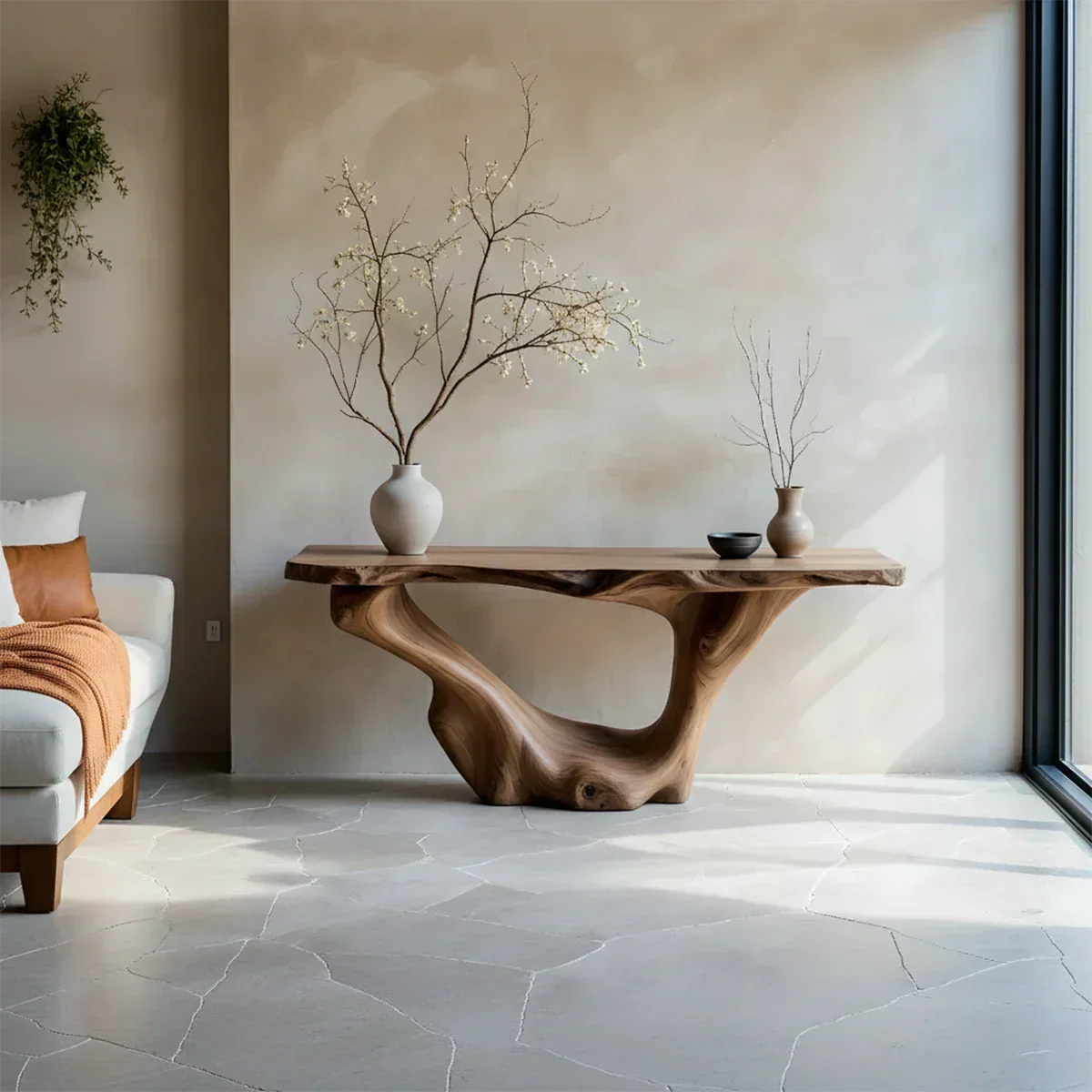 Sculptural Organic Solid Wood Console Table – Art Form Base - Rustirawood