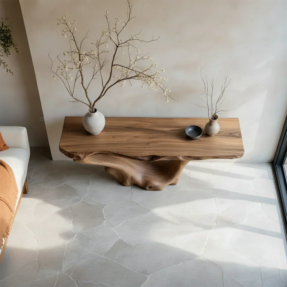 Sculptural Organic Solid Wood Console Table – Art Form Base - Rustirawood