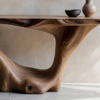 Sculptural Organic Solid Wood Console Table – Art Form Base - Rustirawood