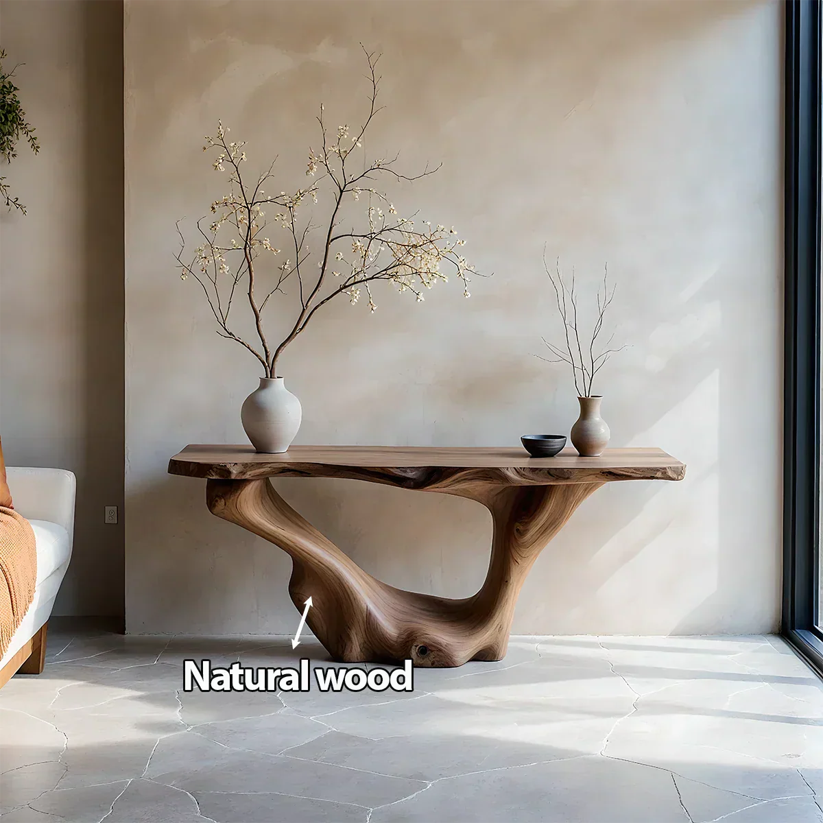 Sculptural Organic Solid Wood Console Table – Art Form Base - Rustirawood