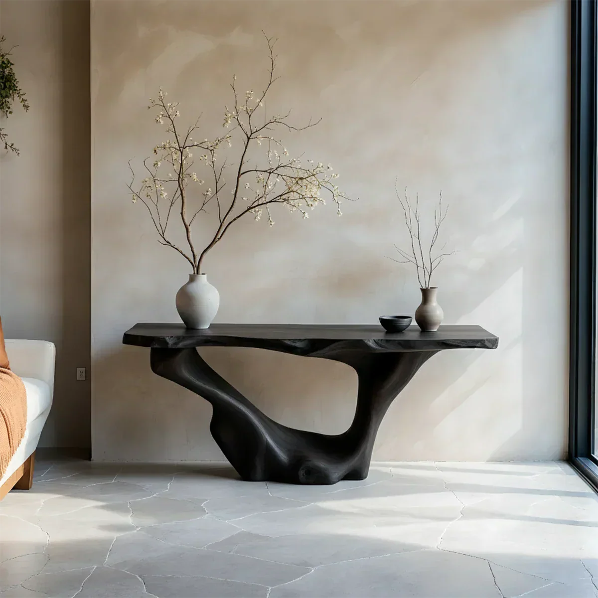 Sculptural Organic Solid Wood Console Table – Art Form Base - Rustirawood