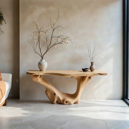 Sculptural Organic Solid Wood Console Table – Art Form Base - Rustirawood