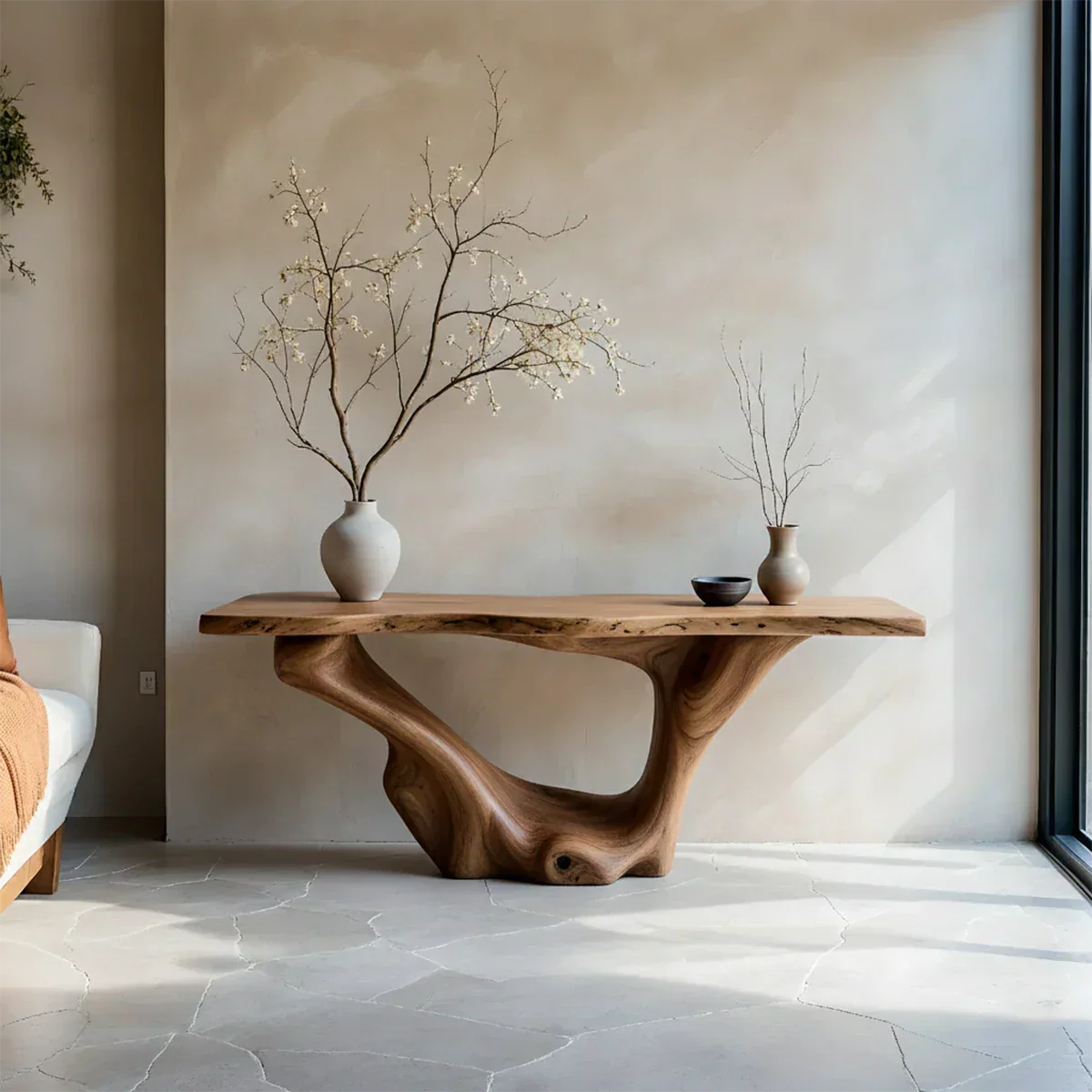 Sculptural Organic Solid Wood Console Table – Art Form Base - Rustirawood