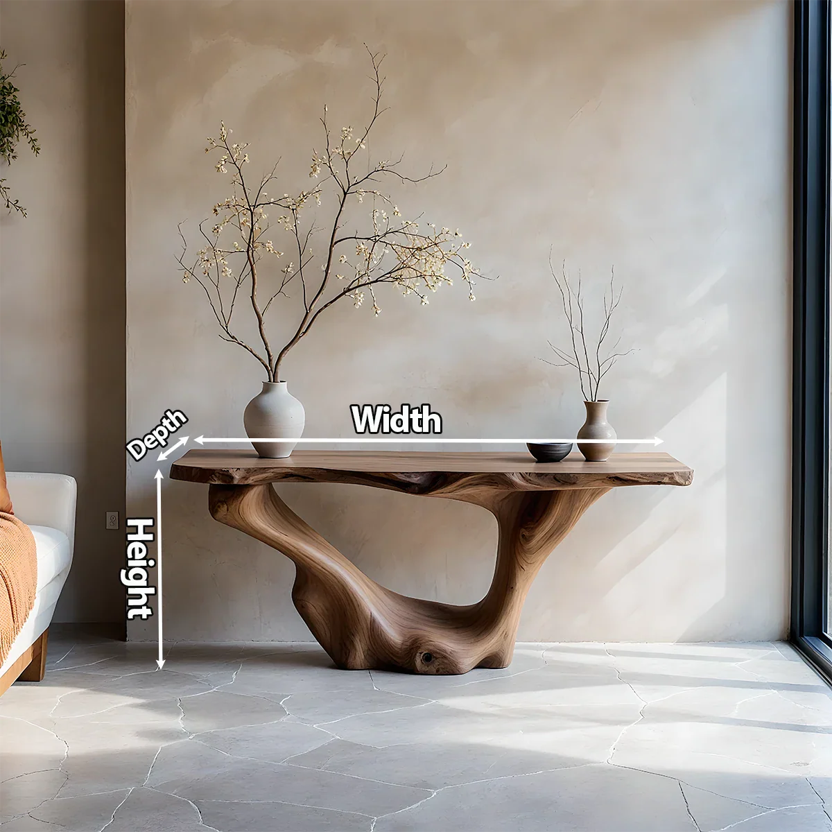 Sculptural Organic Solid Wood Console Table – Art Form Base - Rustira