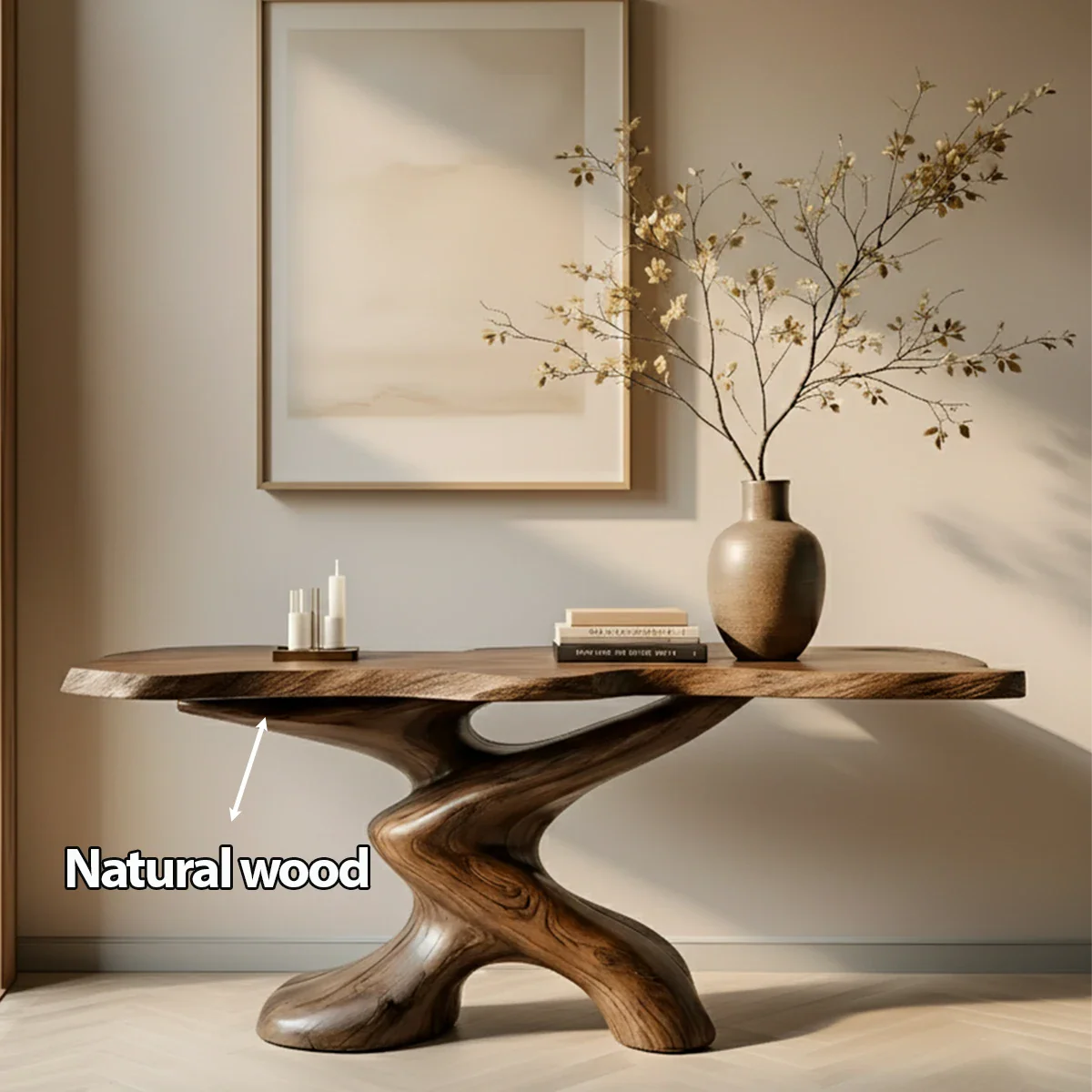 Sculptural Solid Wood Console Table — Organic Japandi Entryway Art Piece - Rustira