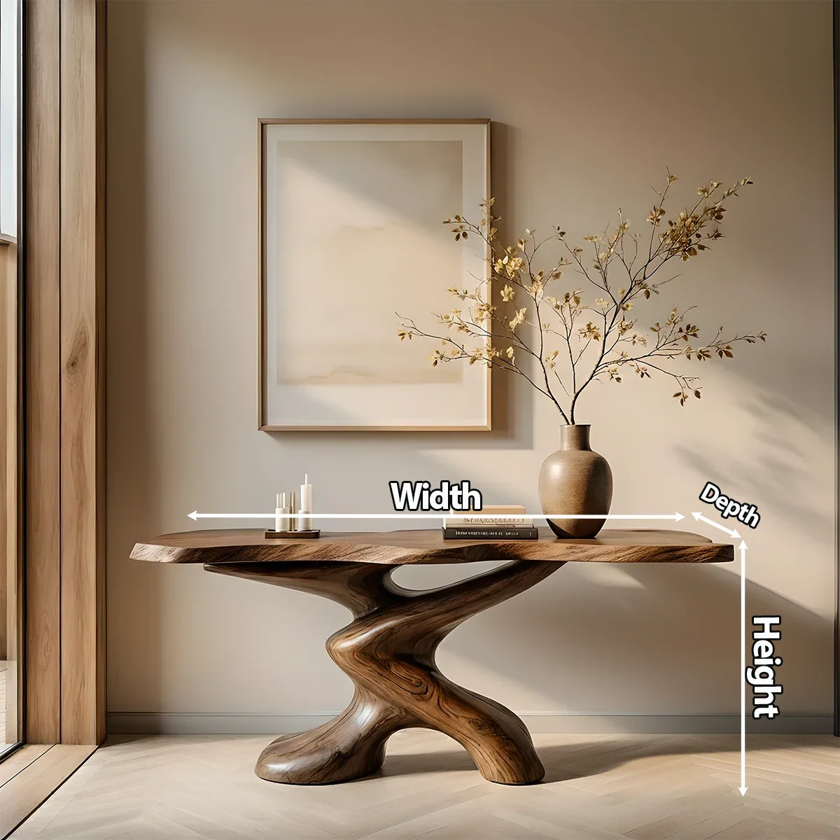 Sculptural Solid Wood Console Table — Organic Japandi Entryway Art Piece - Rustira