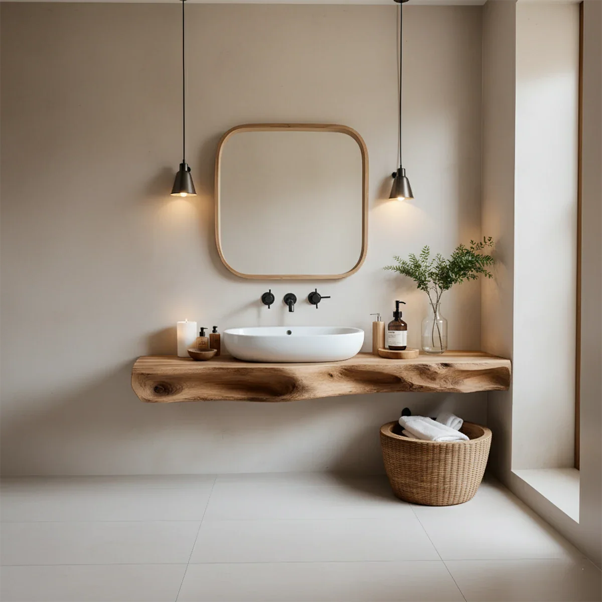 Serenity Floating Vanity – Natural Solid Wood Minimalist Console - Rustira