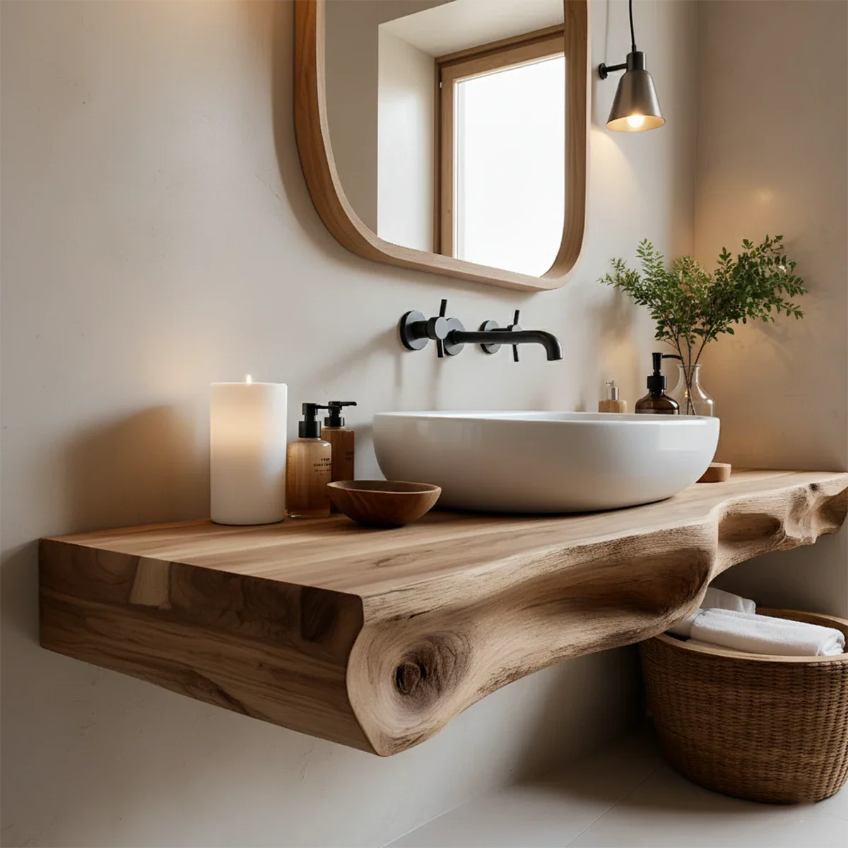 Serenity Floating Vanity – Natural Solid Wood Minimalist Console - Rustira