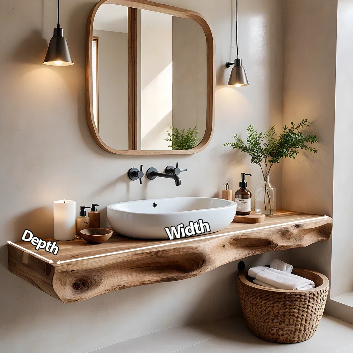 Serenity Floating Vanity – Natural Solid Wood Minimalist Console - Rustira