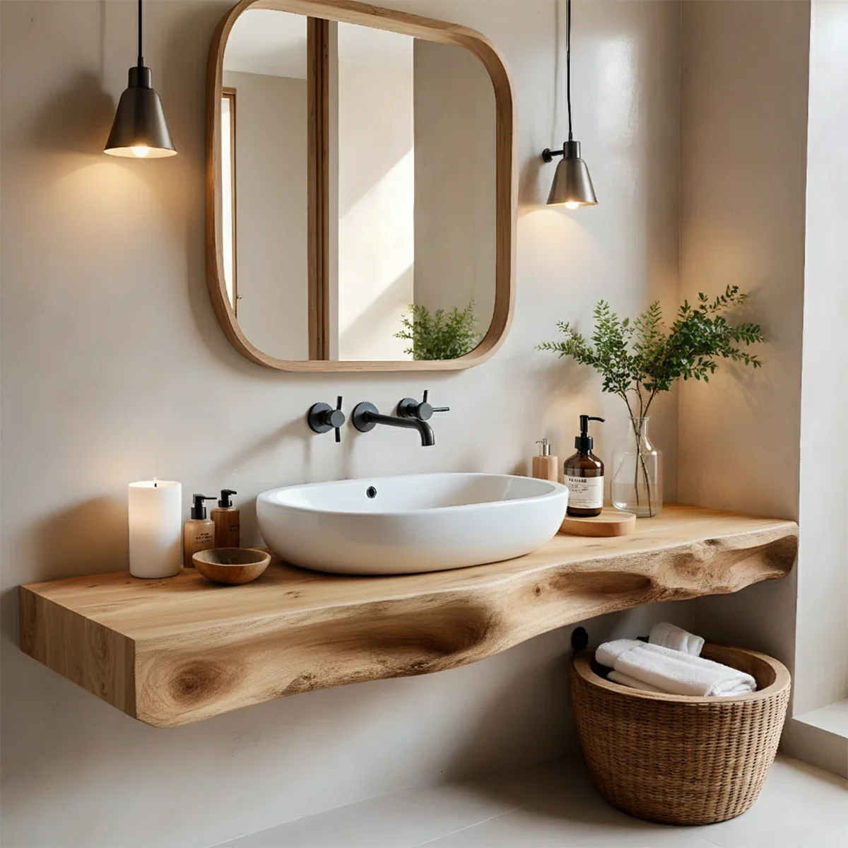 Serenity Floating Vanity – Natural Solid Wood Minimalist Console - Rustira