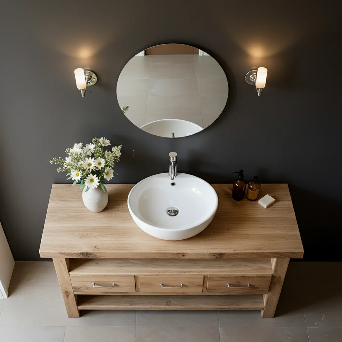 Single Sink Solid Wood Bathroom Vanity – Japandi Minimalist Design - Rustira