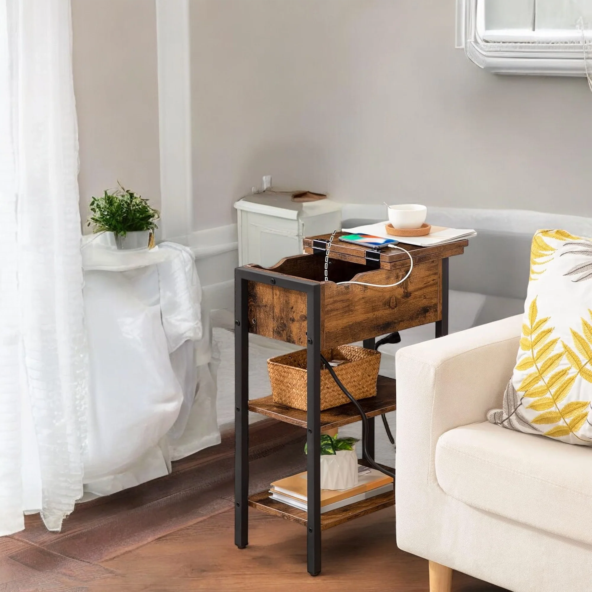 Smart Charging Nightstand with Hidden Storage & USB Ports 
