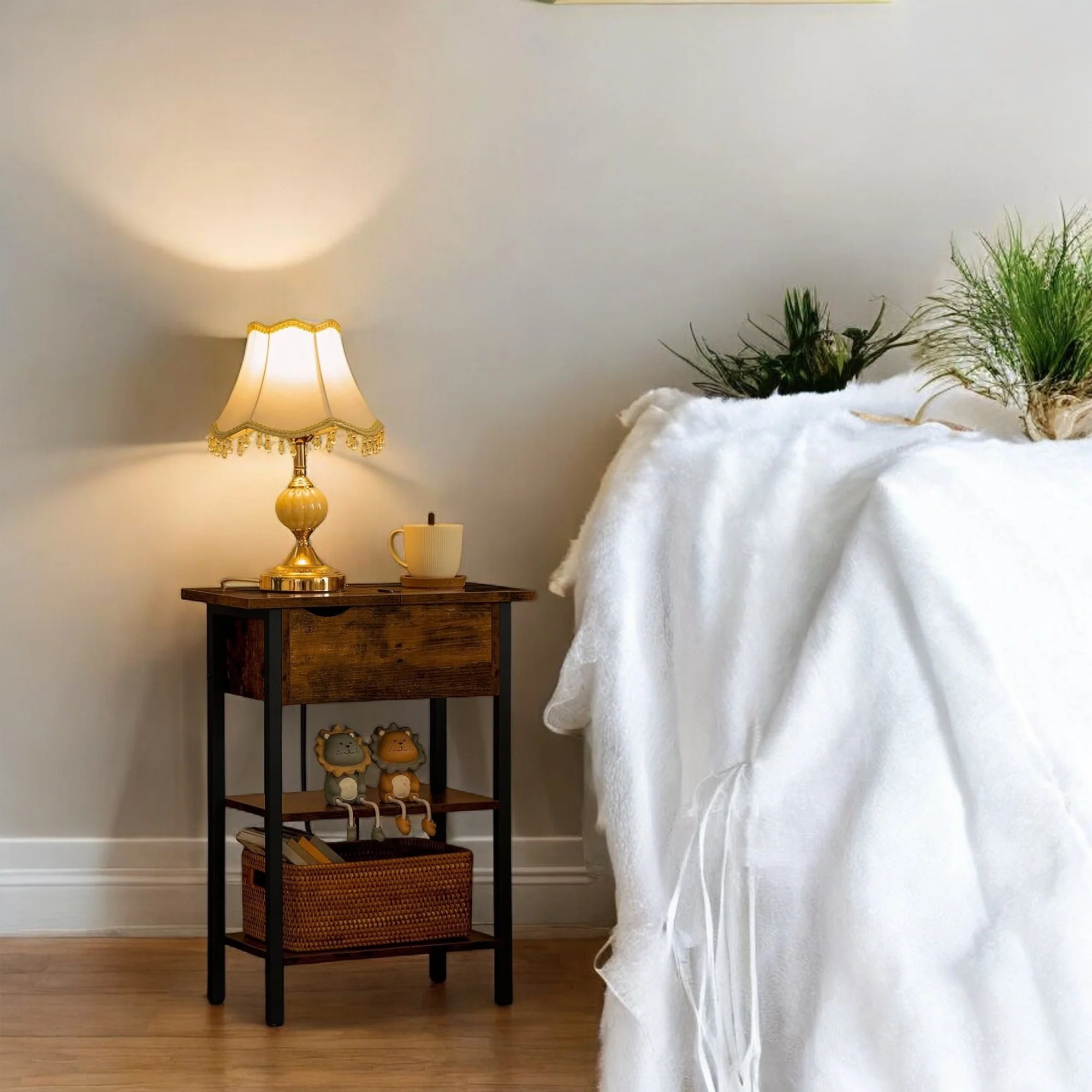 Smart Charging Nightstand with Hidden Storage & USB Ports 