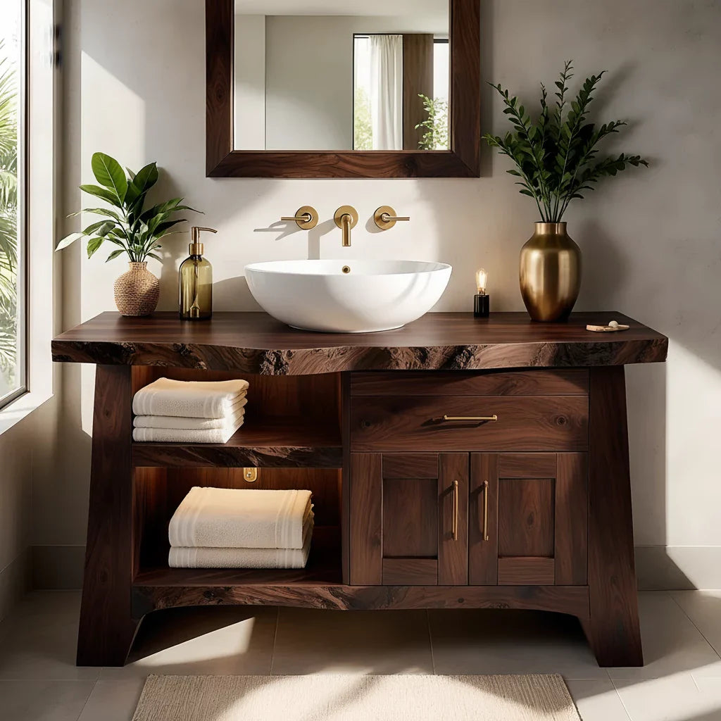 Solid Wood Bathroom Vanity — Natural Luxury Japandi Design - Rustira