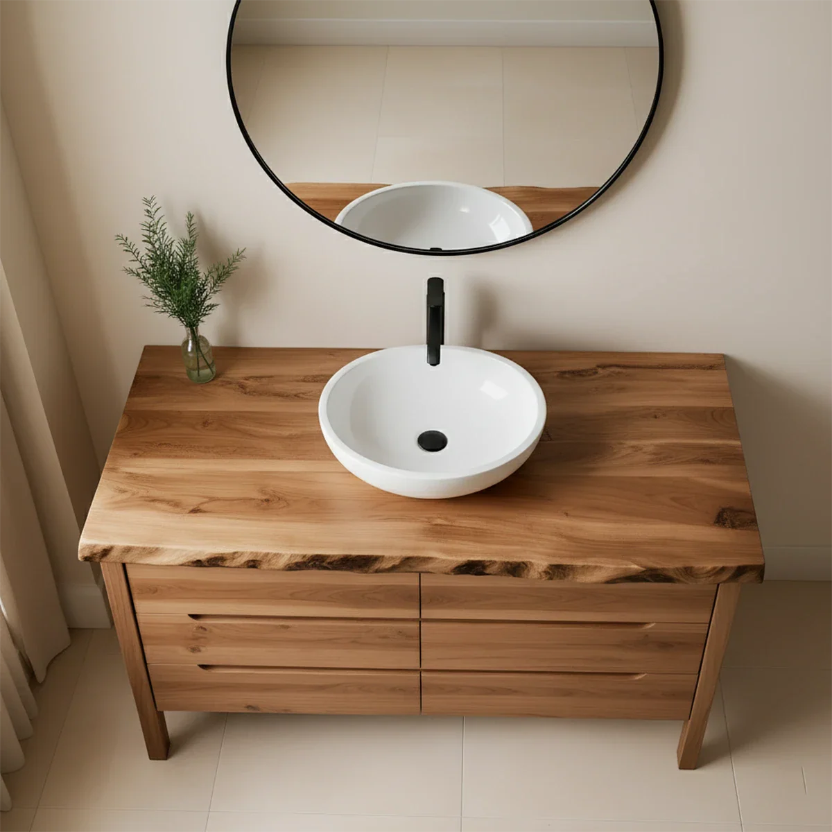 Solid Wood Bathroom Vanity with Live-Edge Countertop - Rustira